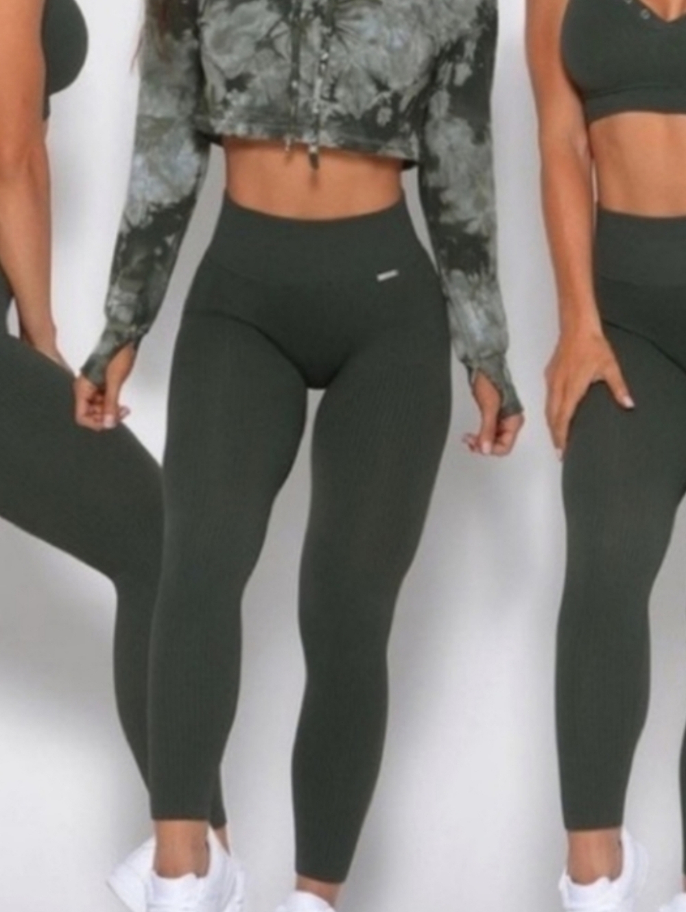 Bombshell High-Waist Ribbed Leggings in Dark Olive